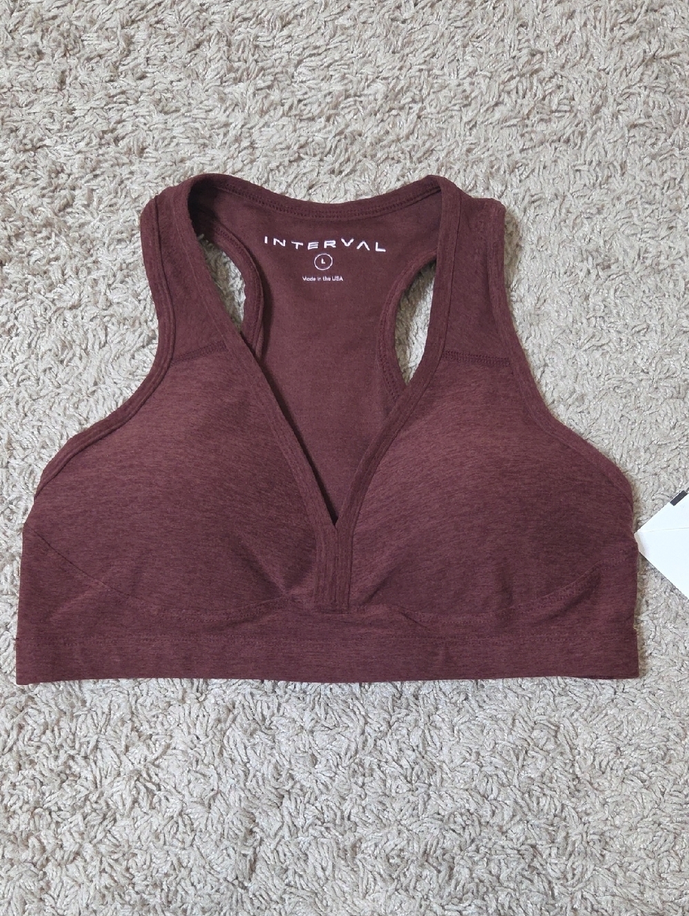 NWT INTERVAL Women's Sports Bra w/Removable Padding - Burgundy, Size LG, $68.00